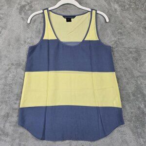 French Connection Tank Top Shirt Womens 2 Yellow Blue Colorblock Striped Blouse